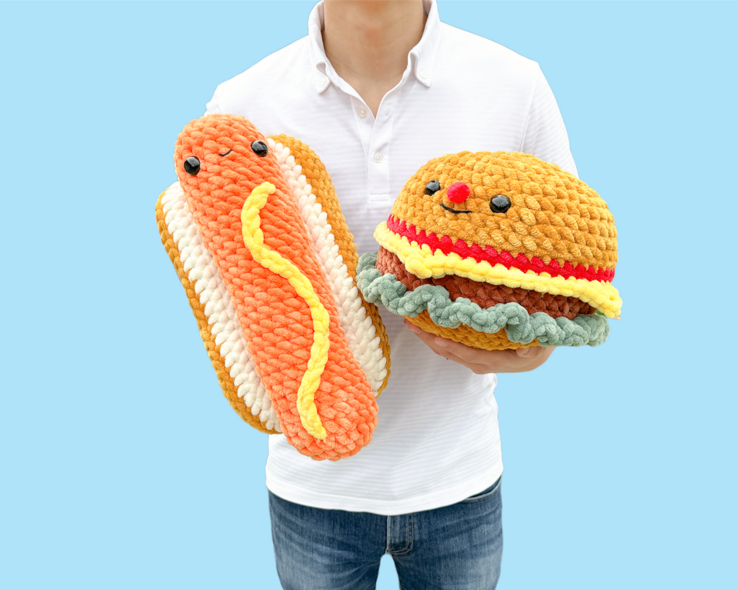 No-Sew Giant Burger and Giant Hotdog Crochet Bundle