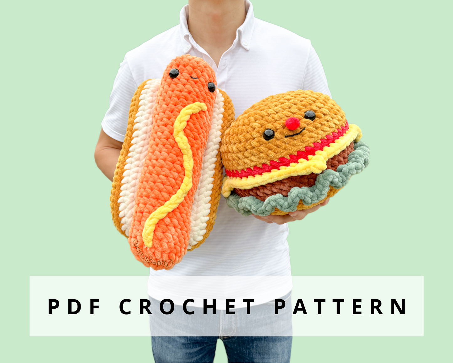 No-Sew Giant Burger and Giant Hotdog Crochet Bundle
